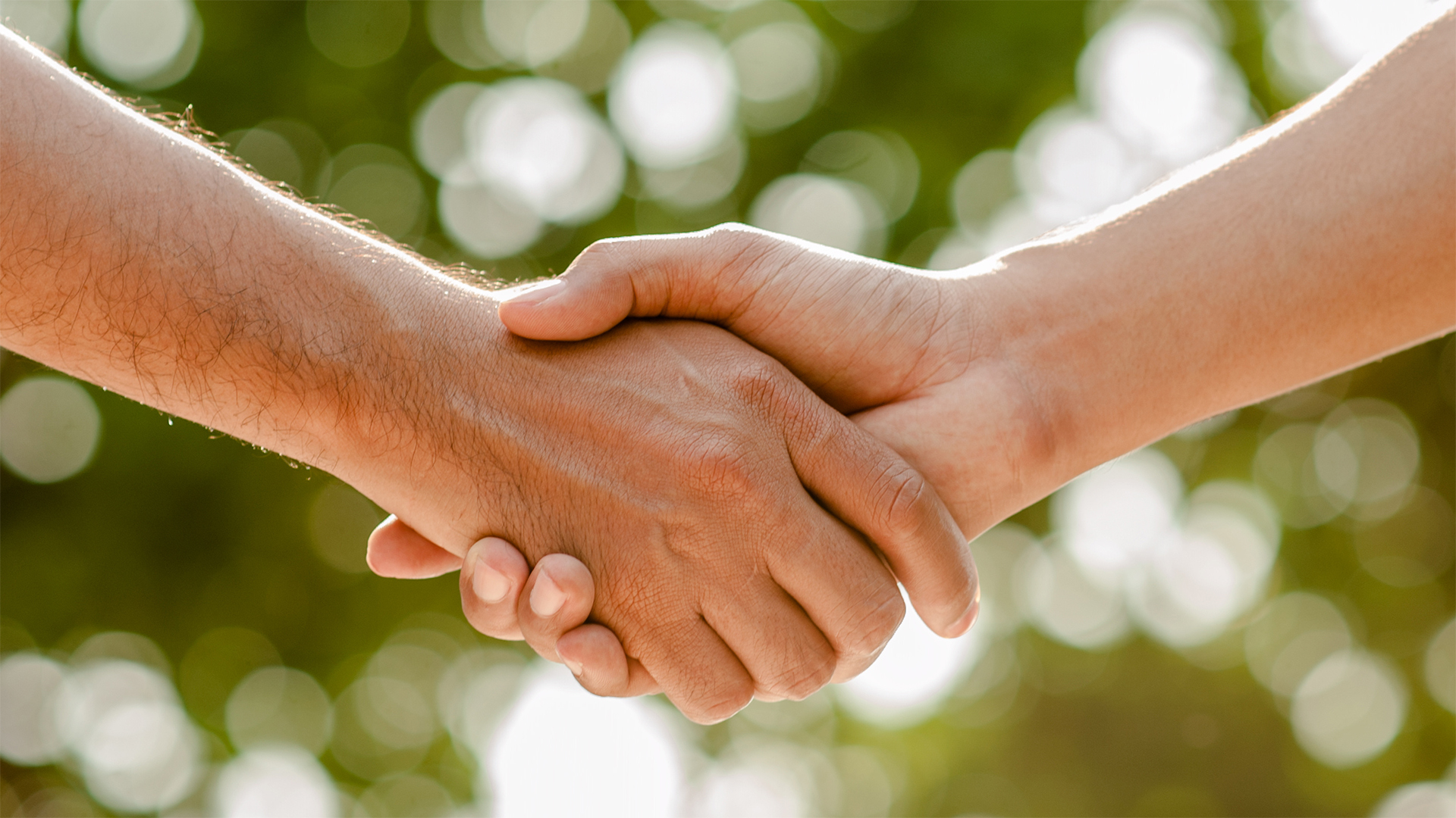 Darstellung eines Handschlags im Freien.